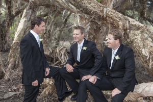 Wedding Photography Bunbury - Dalyellup Lake - Megan Rob - Groomsmen On A Log